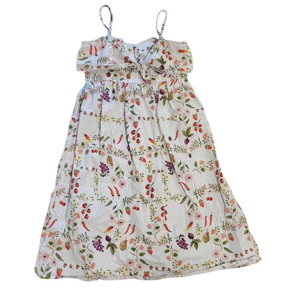 Old Navy Dress Women's Large White Fruit Floral Fit & Flare Tie Front Midi - Picture 3 of 6